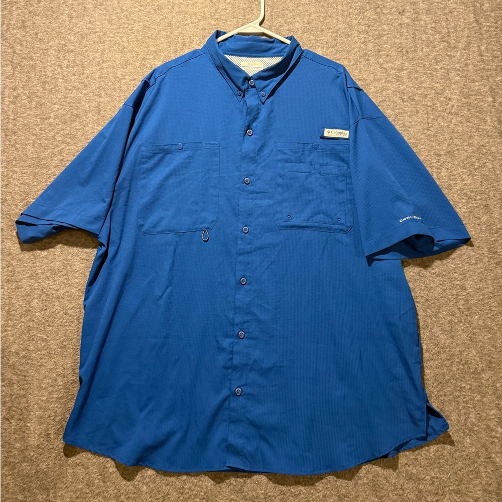 Columbia PFG Fishing Shirt mens XXL blue button vented short sleeve performance